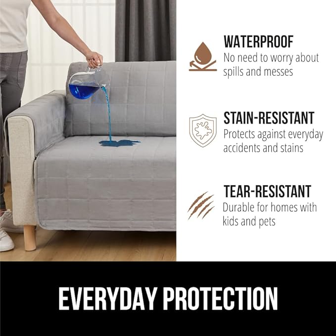 GORILLA GRIP Patented Waterproof Slip-Resistant 23" Chair Protector Cover, for Leather or Fabric Couch Cushion, Large Microsuede Furniture Covers Dogs Pets Machine Washable Slipcover, Gray
