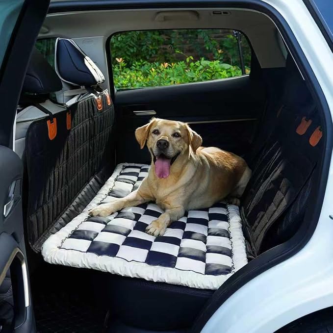 AEEISHOMEREFORM Dog Bed Mat for Car Back Seat，Waterproof Backseat Pet Bed Pad，Non-Slip Dog Car Seat Cover，Leather Pet Cushion Fit for Backseat Extenders and Trucks SUV (Dark Gray, 24.8x54 inch)