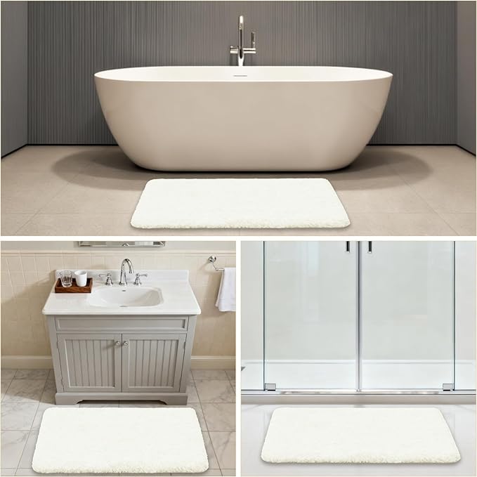 Cream Bathroom Rugs 24"x40" – Large Plush Microfiber Bath Mat, Soft Non Slip Floor Mat, Absorbent and Washable Rug – Perfect for Bathroom or Bedroom Use
