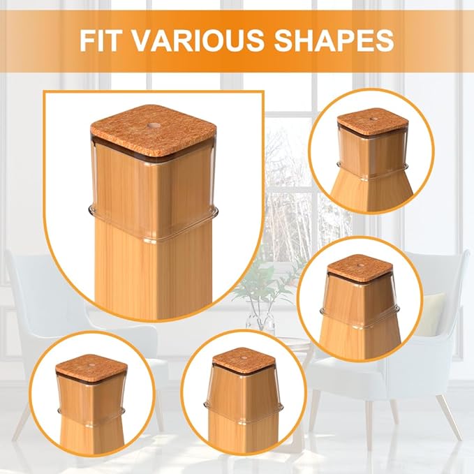 24 Pcs Chair Leg Floor Protectors for Hardwood Floors Square Silicone Covers to Protect Wood Tile Floors Felt Pads Furniture Leg Caps Anti-Scratch Reduce Noise (Fit:3/4" to 1")