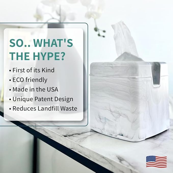 Tissuecaddy Life Hack Toilet Paper Dispenser - Money Saver Alternative to Tissue Box and Tissue Box Holder | Home, Bathroom, and More - White Marble