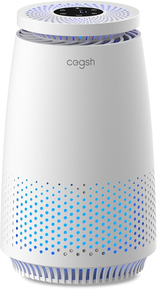 Air Purifiers for Home Bedroom, 3-in-1 HEPA Filter for Pets Dander Dust Pollen Smoke Odors, Quiet Air Cleaner with Sleep Mode, 12H Timer, Night Light, Aromatherapy, Safety Lock, White