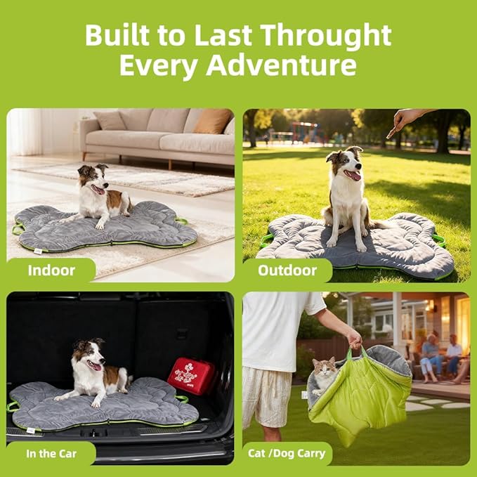 DWCN Outdoor/Car Portable Dog Mat with Handle, All Season Travel Available Washable Dog Crate Sleeping Nap Pad for Medium to Large Dogs Camping and Outdoor Stuff, Park Game Play 47 x 32 Inches, Grey