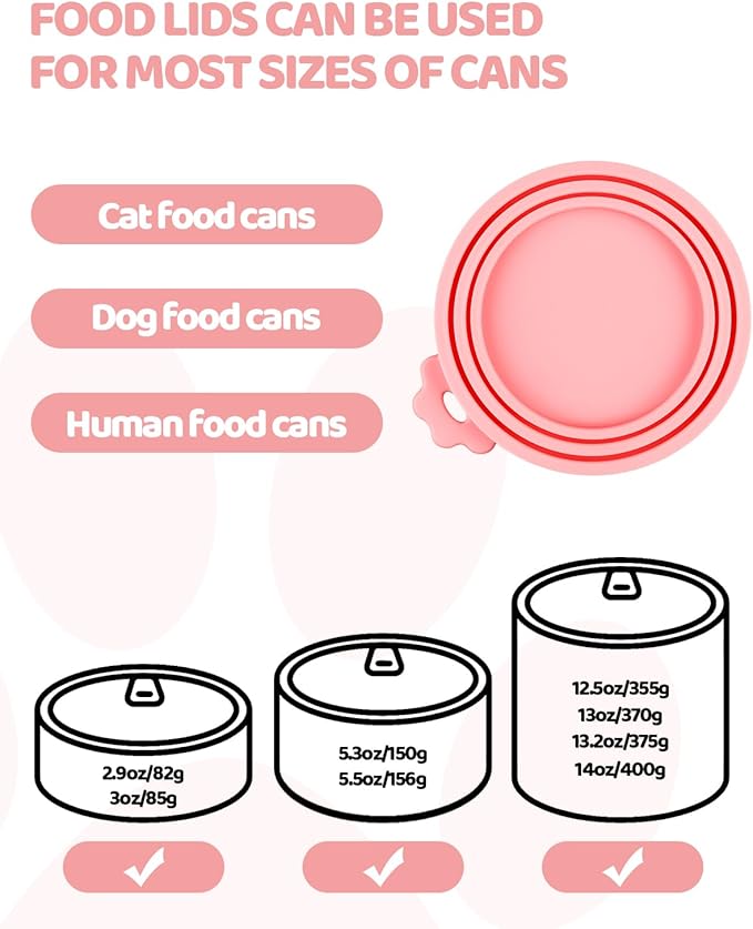 Aecsze 5 PCS Cat Food Can Covers Lids Set, Silicone Pet Food Can Lids with Multi-Function Cat Food Spoon and Opener, Cat Bar Squeezer, Stainless Steel Wet Food Spoon for Cats and Dogs (Pink)