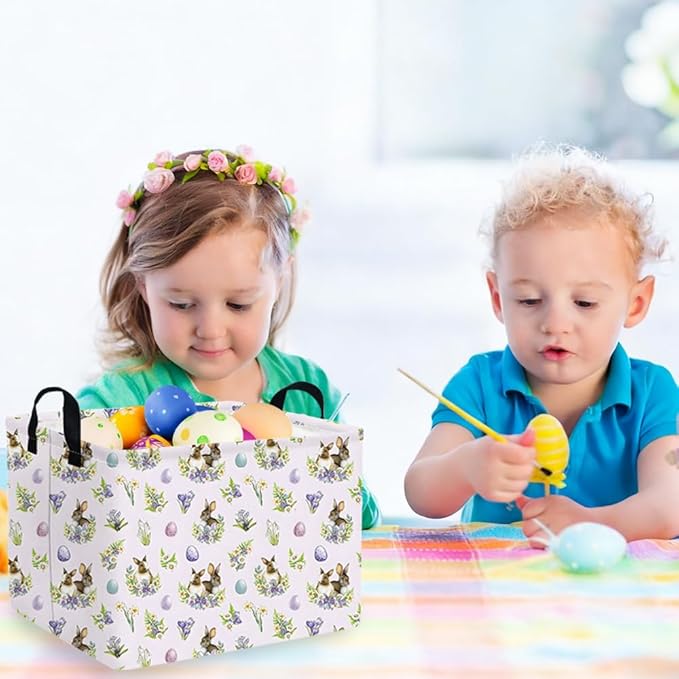 FXOCSHE Rectangular Cute Easter basket,Easter basket empty,Storage Basket for baby Bedroom,Toy Gift Organizerm,Kids Storage Bin,Gift baskets,Easters Home Decor(Purple Easter egg)