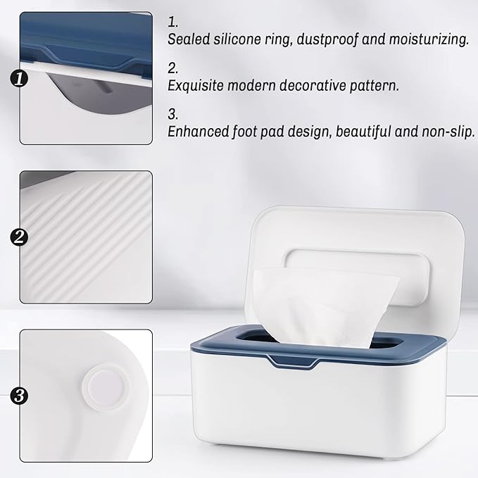 Whiidoom Baby Wipes Dispenser Holder Container, Keep Wipes Fresh and Clean, for Home, Office, Kitchen (New Blue)