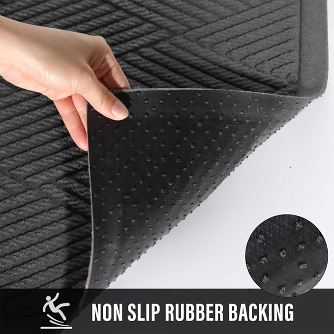 Sturdy Front Door Mat, Absorbent Muddy Dirt Resist Welcome Door Mats Outdoor Indoor, Stain and Fade Resistant, Non-Slip Rubber Backing Low Profile Doormat for Entryway, 36×24, Charcoal