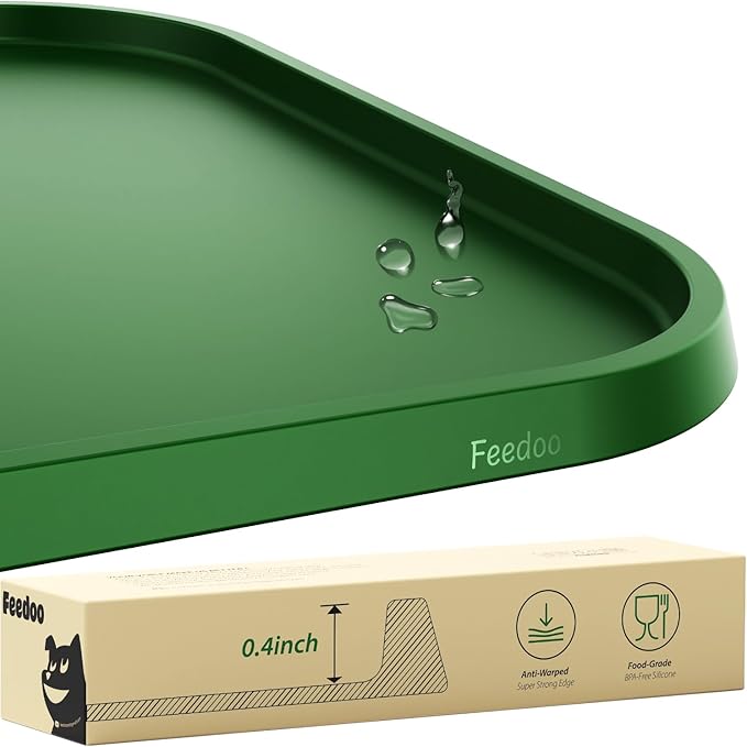 Pet Feeding Mat [Warped Resistant Raised Edge], Water-Proof Silicone Placement for Food Water Bowls, Anti-Slip Base Protect Floor, BPA-Free&Dishwasher-Safe [18.5x11.5inch Medium, Green]