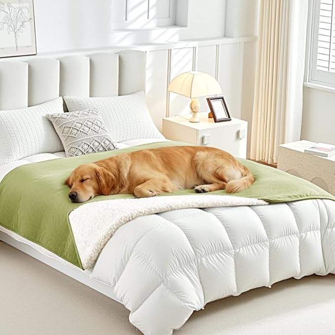 Lekereise Reversible Waterproof Dog Blanket, Super Soft Couch Cover for Dogs, Washable Leak-Proof Protector for Sofa Bed Car Seat, for Cats to Large Dogs (Green, 65" x 57")
