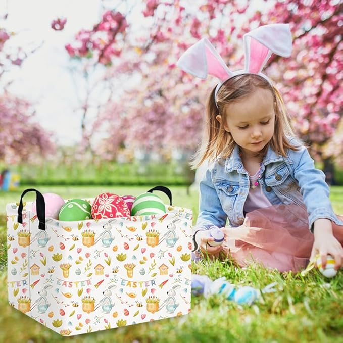 FXOCSHE Rectangular Easter basket,Easter basket empty,Kids Storage Baskets for kids Bedroom,Gift bin,Kids Storage Bin,Easters gift baskets,Kids home Decor(Bee Easter egg)