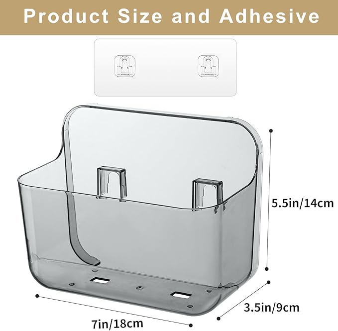 4 Pack Adhesive Kitchen Cabinet Door Organizer, Compact Pantry Organizers and Storage Box, Bathroom Storage Organizer Shelf for Narrow Space, Wall Mounted Shower Caddy Hanging Sink Caddy(Smoke Gray)