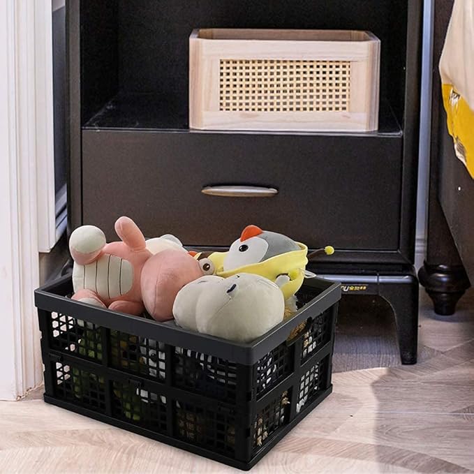 Waikhomes 30 L Plastic Collapsible Crate, Set of 3 Folding Crate, Storage Box (Black)