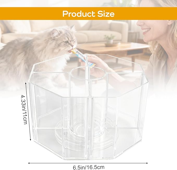 Lickable Cat Treats Organizer, Lazy susan Acrylic Squeeze Up Cat Food Storage Container, Essential storage for pet treats, Wet Cat Treats Storage for Kitchen Cabinet Pantry Shelf Countertop(Rhombus)
