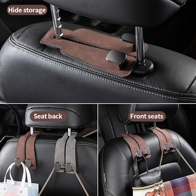 Car Hooks for Headrest,2PCS Car Seat Back Storage Hook for Headrest,Car Seat Multifunctional Bag Hook,Car Hooks for Purses,Bags,Handbags (Brown)