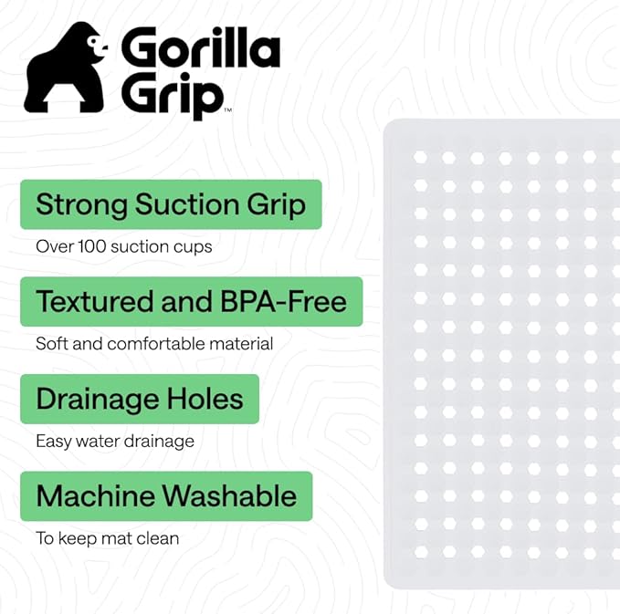 GORILLA GRIP Patented Square Shower Stall Mat, Small Bathtub Floor Mats for Stand Up Showers with Suction Cups and Drainage Holes, Machine Wash, Soft on Feet, Bathroom Accessories 21x21 Inch, White