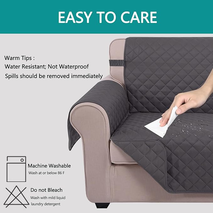 U-NICE HOME Loveseat Sofa Cover Reversible Couch Covers for 2 Cushion Couch for Dogs Furniture Protector Cover with Elastic Straps Water Resistant(Loveseat Small, Dark Grey/Dark Grey)