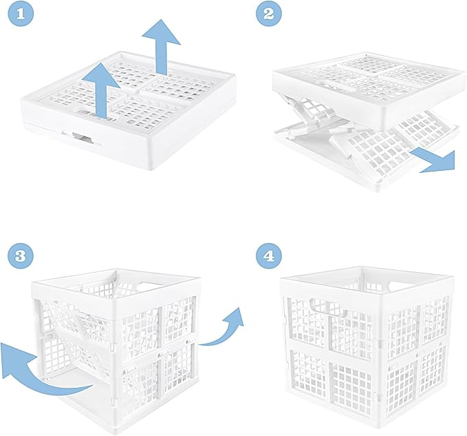 Eslite 3-Pack Collapsible Plastic Storage Crates,Foldable Crates for Storage,16L (White)