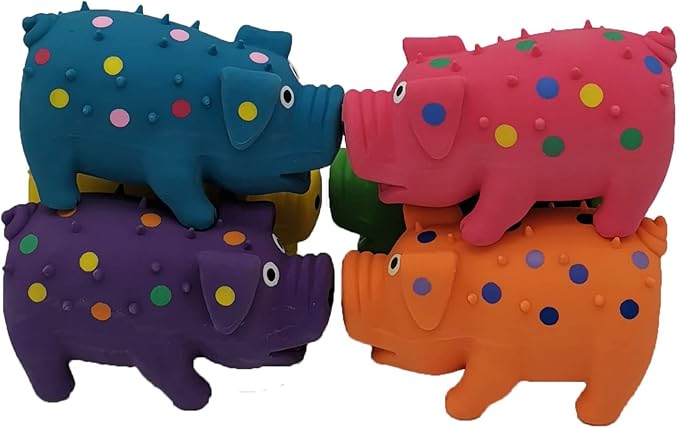 Hoiasem 6 Pack 4 Inch Mini Latex Dog Squeaky Toys Polka Dot Piglet Pig Dog Toy for Mimi Small Dogs