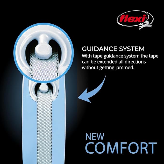 FLEXI New Comfort Tape Retractable Dog Leashes for Small Dogs Upto 33 lbs. – 16 ft., Blue | Tangle Free Pet Walking Leash with One-Handed Brake, Pause, Lock|German Quality Product