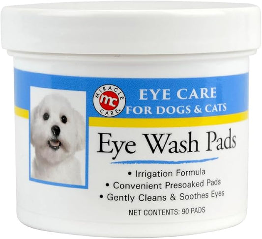 Miracle Care Eye Wash Pads, 90 Single Use Pre-Soaked Pads to Gently Clean and Soothe Dog and Cat Eyes; Non Stinging Formula to Remove Eye Debris
