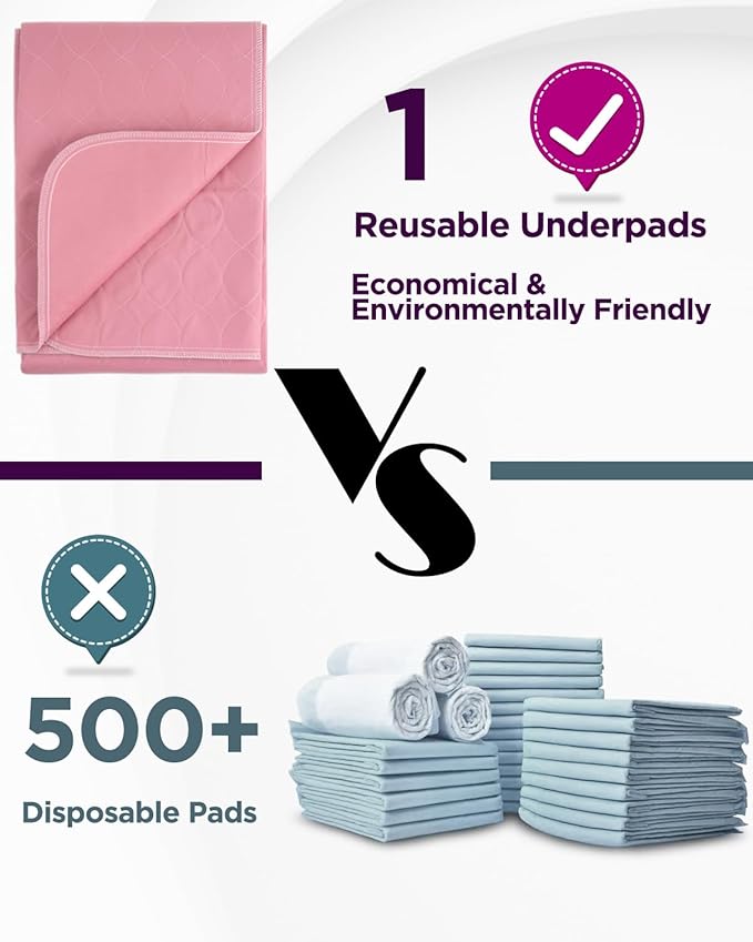 Washable Bed Pads 34" x 36" - 4 Pack, Pink, Waterproof Bed Pads for Incontinence, Bed Wetting Pads for Bed, Sofa, Floor, Resuable Underpads for Adults, Seniors, Pet