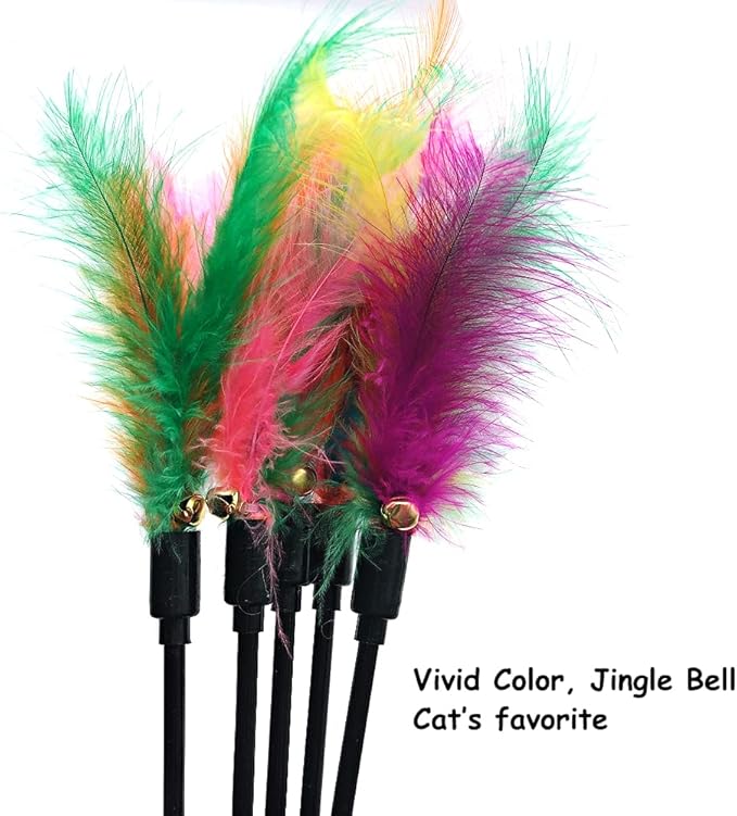 IUHKBH Cat Wands, 6 PCS Colorful Feather Stick Flexible Kitten Wand Interactive Cat Toys, Safe for Your Kitty