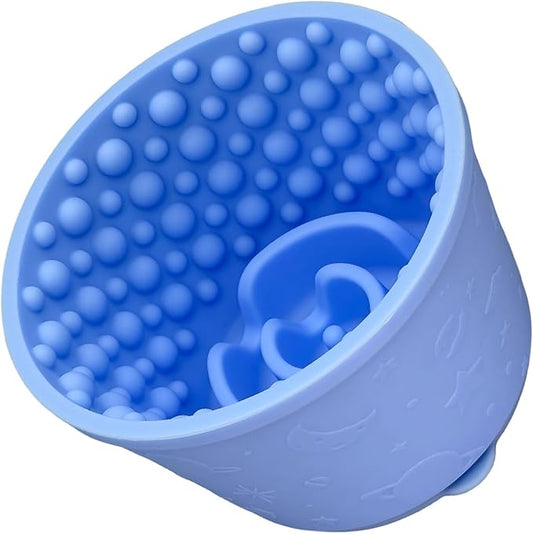2-in-1 Licking Toy & Silicone Slow Feeder Bowls with Suction Cup - Non-Slip Mat for Bored Small Breed Dogs, Anxiety Relief, Anti-Choking (4.3" x 2.9", Light Blue)
