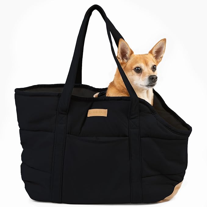 NoblePup Cozy Plush Dog Purse Carrier for Small Dogs - Dog Carrier Purse with Secure Harness Clip, Dog Tote Bag for Small Dogs and Puppies - Black 2.0