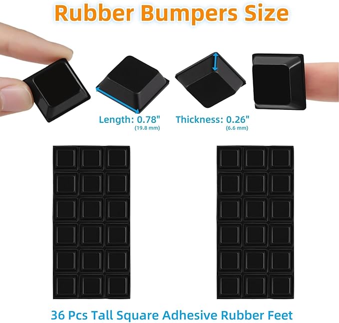 Furnigear Rubber Feet Self Adhesive Pads - Door Bumpers Large - Stick on Feet for Electronics, Speakers, Furniture, Appliances, Audio Equipment, Laptop - Black Tall Square (36pcs)
