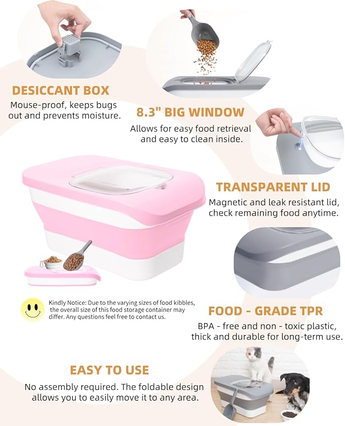 DDMOMMY 10-13 Lbs Dog Food Container, Collapsible Pet Food Storage Containers with Airtight Lid, Pet Food Scoop and Silicone Dog Bowl, Dog Food Storage Container Dry Food for Dog, Cat