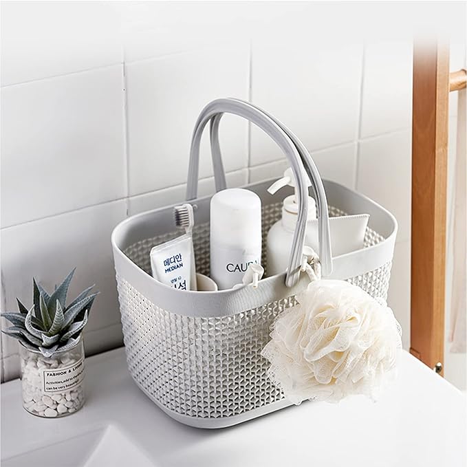 UUJOLY Portable Shower Caddy Basket Tote, Plastic Storage Basket with Handles Organizer Bins for Kitchen Bathroom College Dorm, Grey 2 Pack