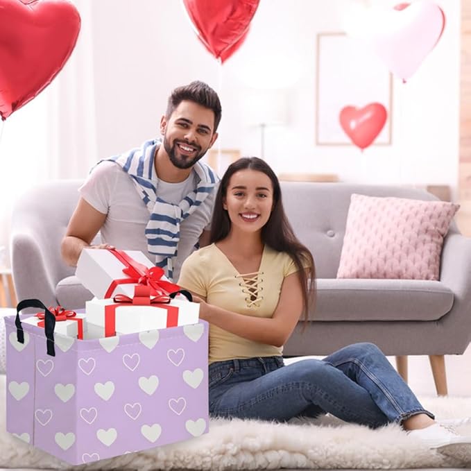 FXOCSHE Rectangular Purple heart,Valentine's Day Gift Basket,nursery basket,Pink girls gift baskets,kids toy storage Bin, Love Heart Room Decor for Home,Shelf Baskets(Purple heart)