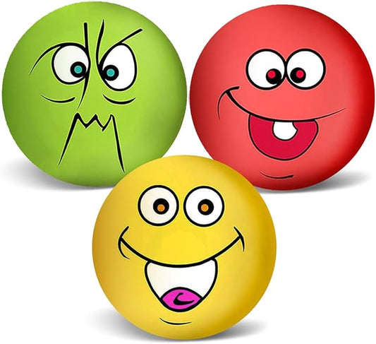 Coricorsu 3.14" Squeaky Dog Toys Funny Smile Face Chewing Latex Rubber Soft Fetch Play Interactive Squeaky Dog Balls for Puppy Small Medium Pet Dog (3PCS)