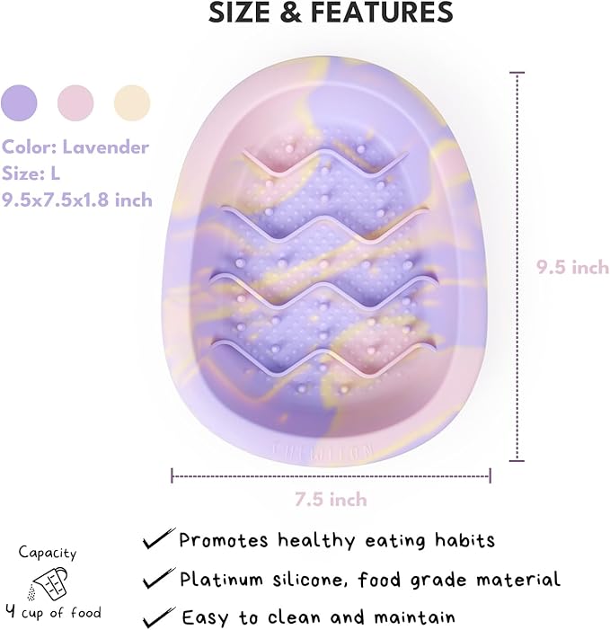 CHEWFFON Interactive Dog & Cat Lick Mat Bowls, BPA-Free Silicone Dog Slow Feeder Bowl with Suction Cups, Non Slip Food Bowl for Dogs and Cats, Reduces Boredom and Anxiety, Dishwasher Safe, Lavender