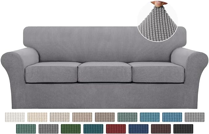 Turquoize 4 Piece Sofa Covers for 3 Cushion Couch Sofa Slipcover Soft Couch Cover for Dogs-Washable Sofa Furniture Covers with 3 Individual Cushion Covers, Feature Jacquard Fabric(Dove)