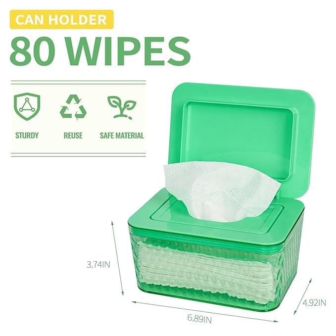 Whiidoom Wipes Dispenser, One-Handed Operation Wipe Holder for Baby & Adult, Seal-Designed Wipes Container for Bathroom Keep Diaper Wipes Fresh (Mint Green)