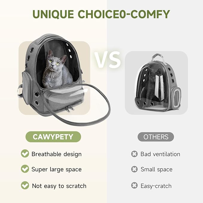 Cawypety Cat Backpack Carrier, Breathable Cat Carrier Large Space Bubble Pet Backpack for Kitty Small Dog up to 12lbs, Transparent & Foldable Pet Carrier for Travel Hiking