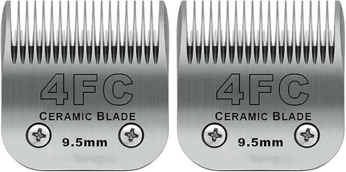 DODAER 2 Pack Detachable Pet Dog Clipper Blades, Compatible with Andis Size 4FC Cut Length 3/8"(9.5mm), Most Oster A5,Wahl KM Series Clippers,Made of Ceramic Blade & Stainless Steel Blade