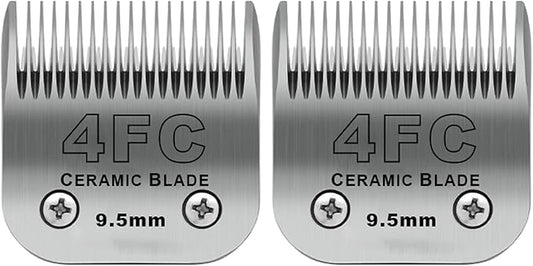 DODAER 2 Pack Detachable Pet Dog Clipper Blades, Compatible with Andis Size 4FC Cut Length 3/8"(9.5mm), Most Oster A5,Wahl KM Series Clippers,Made of Ceramic Blade & Stainless Steel Blade