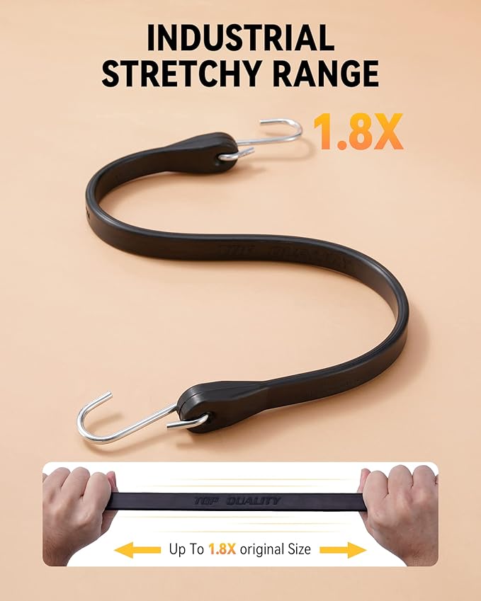 31'' Rubber Bungee Cords Heavy Duty Outdoor with 55.8" Max Stretch & Over 176 lbs Load, 100% EPDM Black Bungee Straps with Crimped S Hooks for Cargo, Tarps, Truck, Motorcycle, Weatherproof (30 Pack)