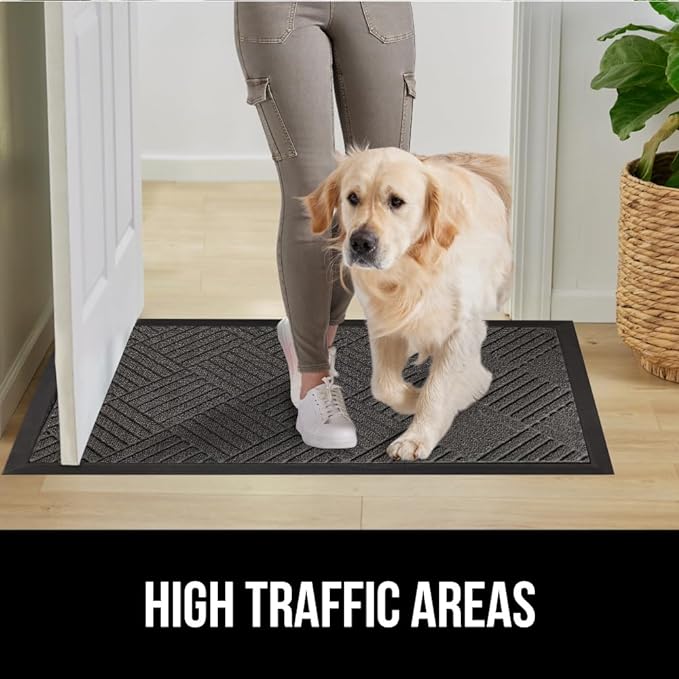 GORILLA GRIP 100% Waterproof All-Season WeatherMax Doormat, 60x24, US Designed Natural Rubber, Stain and Fade Resistant, Low Profile Indoor Outdoor Door Mats, Easy Clean Patio Mat, Gray Diamond