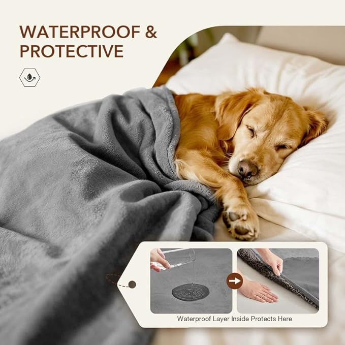 Lekereise Reversible Waterproof Dog Blanket, Super Soft Scratch-Resistant Pet Blanket, Washable Leak-Proof Cover for Sofa Bed Car Seat, for Cats to Large Dogs (Gray, 35" x 50")