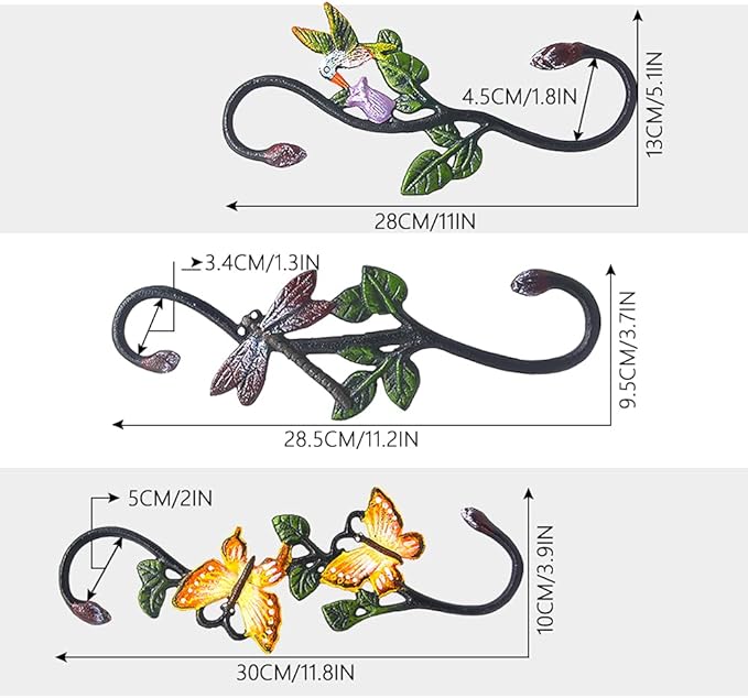 Heavy Duty S Hooks, Pack of 3 Large Plant Hangers Outdoor, Metal Decorative Plant Hooks for Hanging Garden Planters, Flower Baskets, Pots, Bird Feeders
