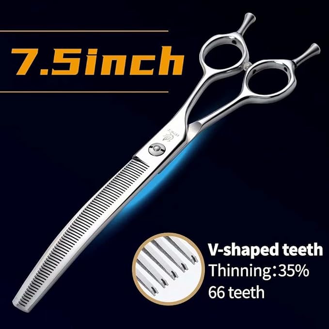 Fenice Peak Dog Grooming Shears Curved Thinning Scissors for Dogs and Cats Face Body Trimming Shears 440C 7.5''