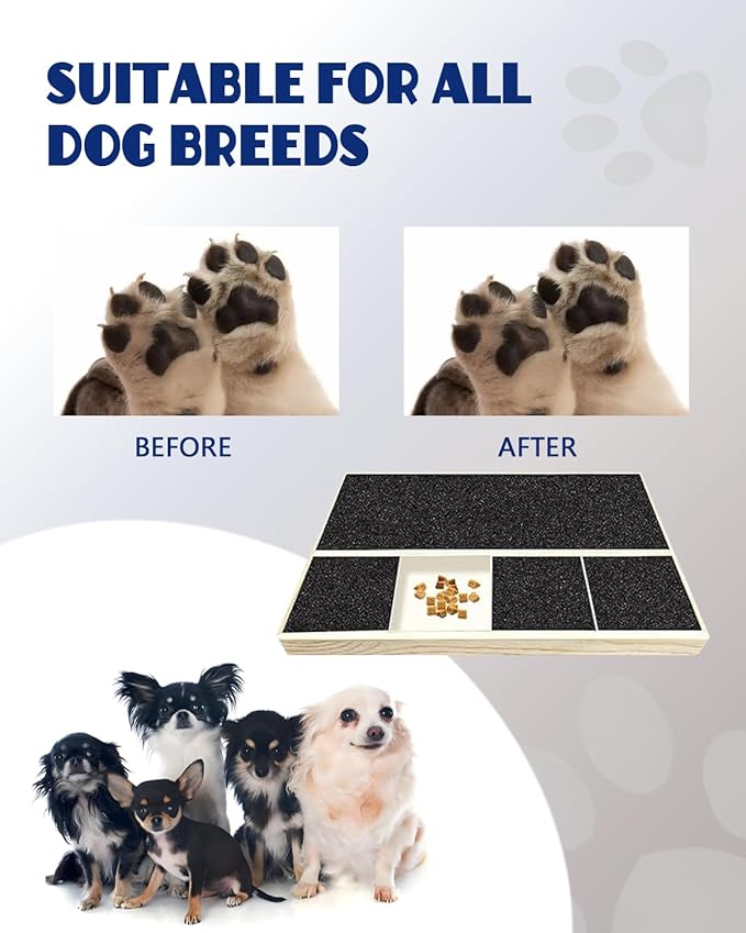 Dog Nail Scratch Pad with Treat Box & Pet Nail Clipper - Durable Portable Dog Scratch Filing Pad for Nails All Dogs, Wooden Nail Scratch Board for Indoor/Outdoor Training (Update)