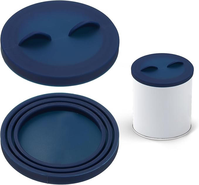 Cat Food Can Covers Lids, Dog Food Can Lids with Cute Pet Ears Shaped Silicone Toppers One Fit 3 Standard Sizes, (Navy Blue, 2Pcs), Intended for Dog/Cat/Pet Food Cans