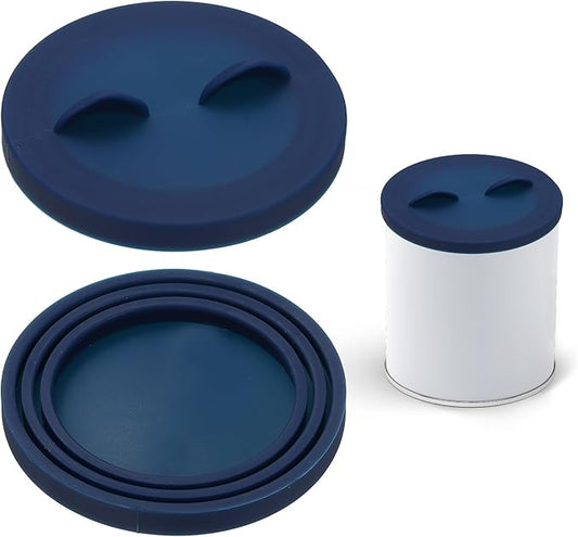 Cat Food Can Covers Lids, Dog Food Can Lids with Cute Pet Ears Shaped Silicone Toppers One Fit 3 Standard Sizes, (Navy Blue, 2Pcs), Intended for Dog/Cat/Pet Food Cans