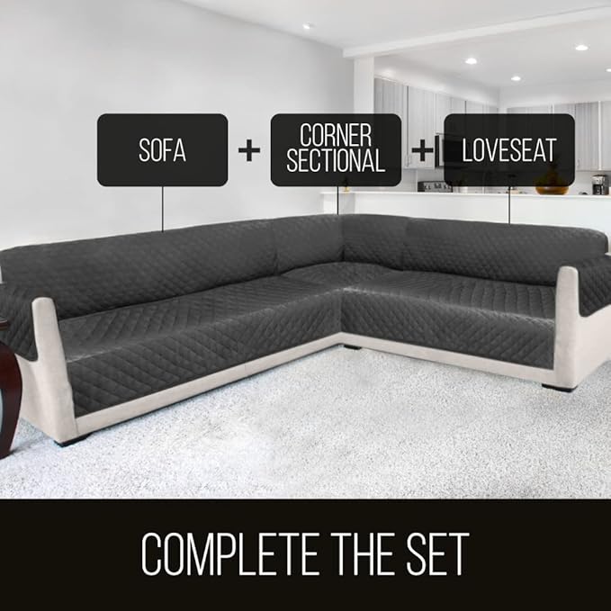 Sofa Shield Couch Slip Cover with Patented Strap, Cushion Protector, US Designed Reversible Stain and Dog Tear Resistant Slipcover, 88 inch Seat, Washable Covers for Dogs Pets, Charcoal Linen