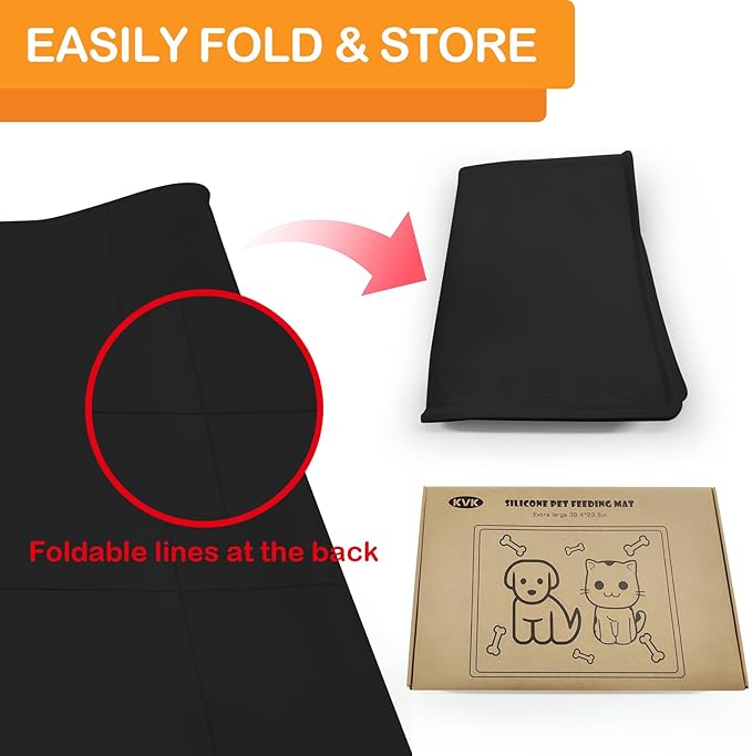 Dog Water Mat 39.4×29.5in - Silicone Dog Mat for Food and Water Extra Large - Pet Food Mat for Floors Waterproof - Pet Feeding Mat Prevent Water Food Spills - Black