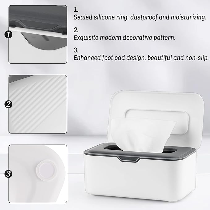 Whiidoom Baby Wipes Dispenser Wipes Holder Wipes Container Case, Keep Wipes Fresh and Clean, for Home Office Kitchen (New Grey)